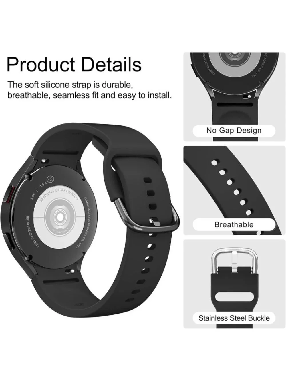 Unisex Black Analog Soft Silicone Replacement Strap Samsung Galaxy Classic Watch